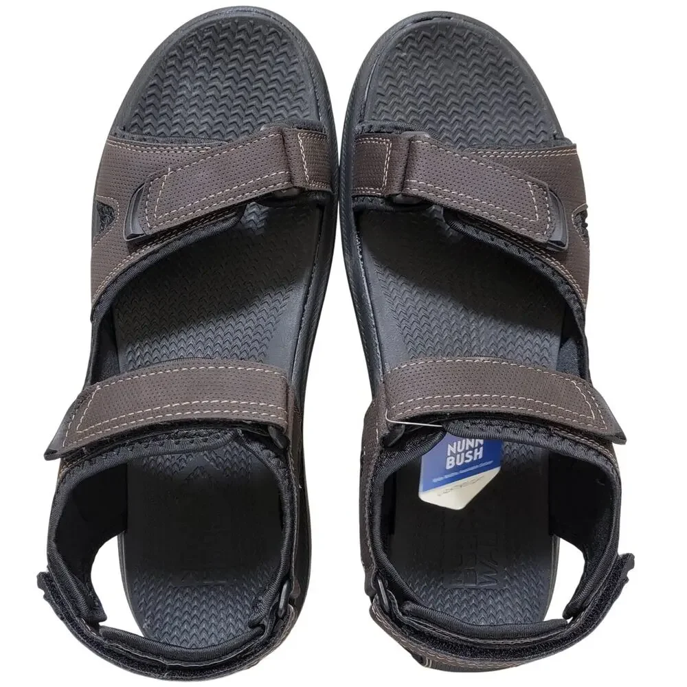 Nunn Bush Men Rio Vista Three Strap Sport Sandals Size US 13M Brown Faux Leather